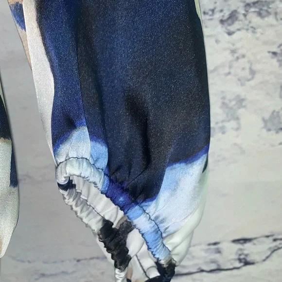 WHBM Navy, white, tan flower-patterned blouse - Picture 4 of 7